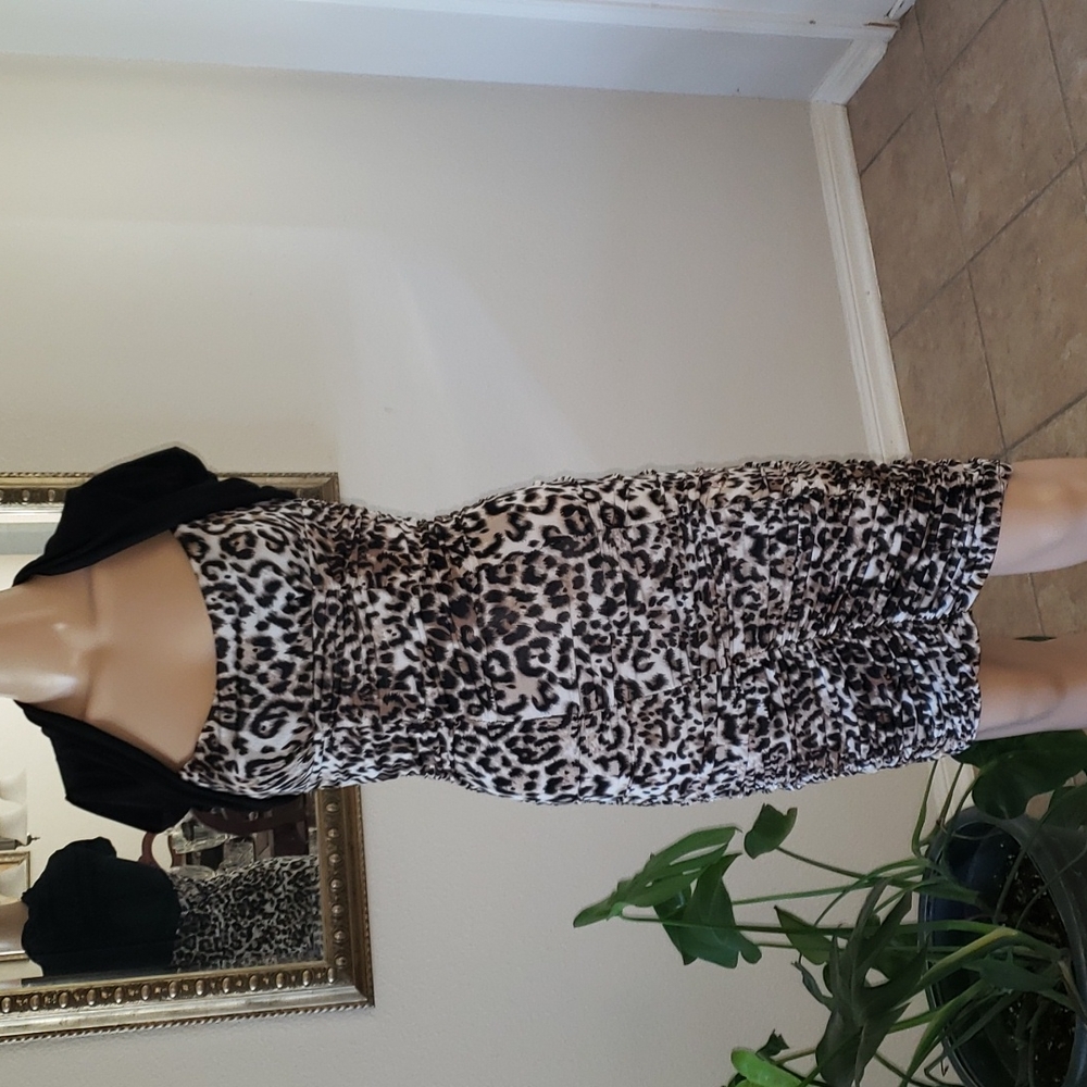 French Atmosphere s cheetah print ruched stretchy bodycon